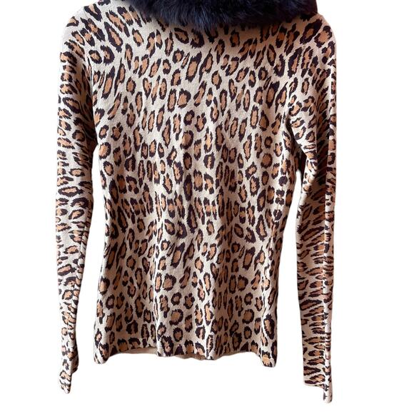 CACHE Zipper Sweater Leopard Animal Print Fox Fur Collar Knit Cardigan Sz:M - Picture 6 of 7